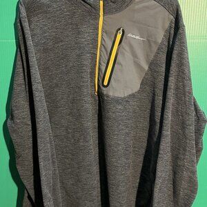Eddie Bauer Men’s XXL Gray Quarter-Zip Pullover Sweatshirt Stretch Athletic Top